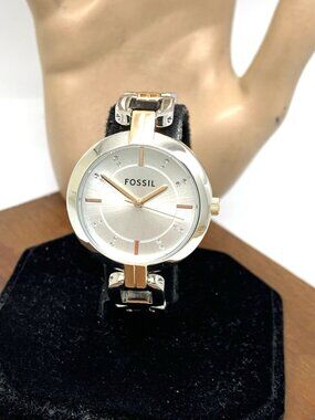 Fossil Women's Watch BQ3341 Quartz Silver Dial Two Tone Stainless Steel 32mm